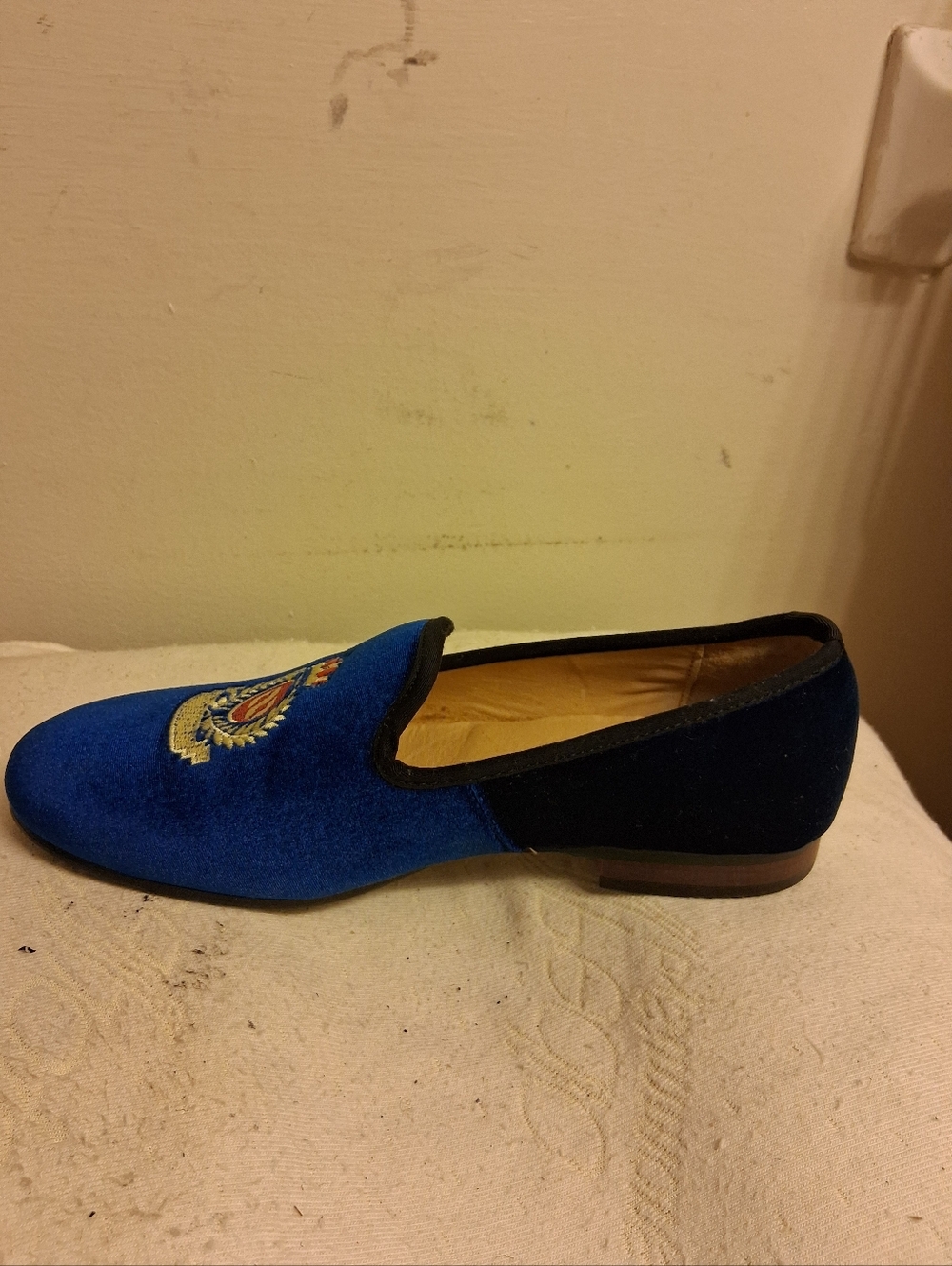 Men's JOURNEY WEST JW068 Blue Velvet Embroidered Loafers Size 43, US 10 - Picture 10 of 16
